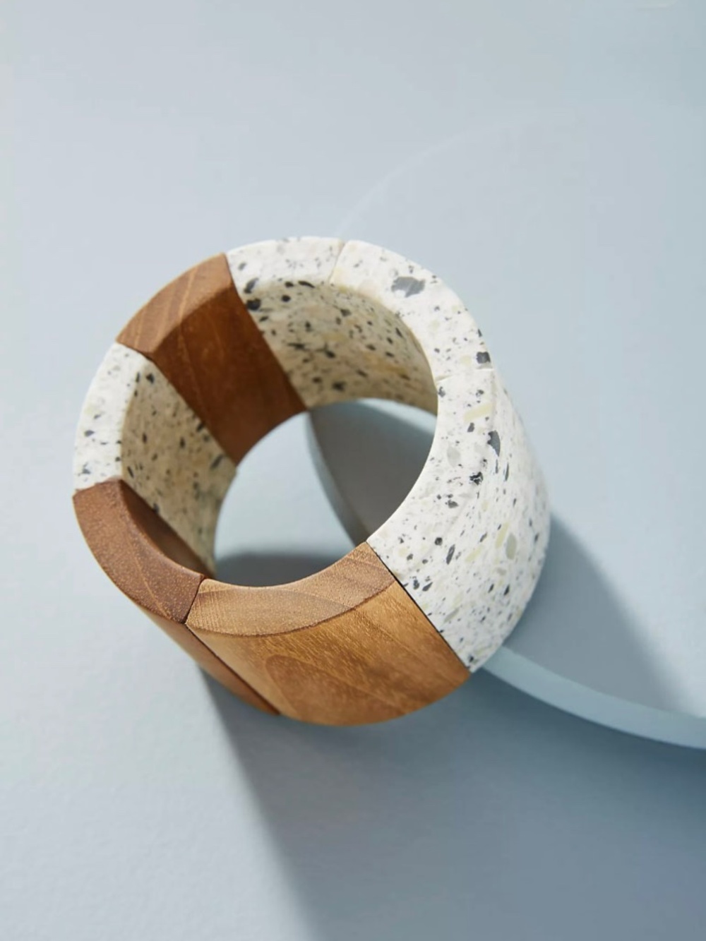 Elk x Anthropologie Faceted Wood & Terrazzo Style Block Stretch Bracelet. - Picture 2 of 6